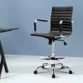 Artiss Drafting Stool Office Chair Black Leather High Back