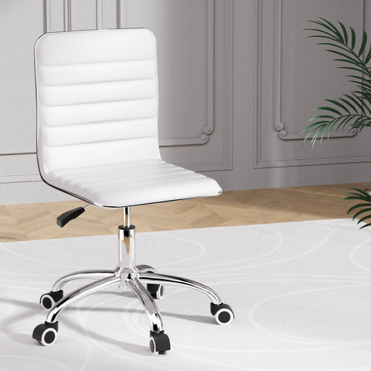 Artiss Office Chair PU Leather Low Back White Conference
