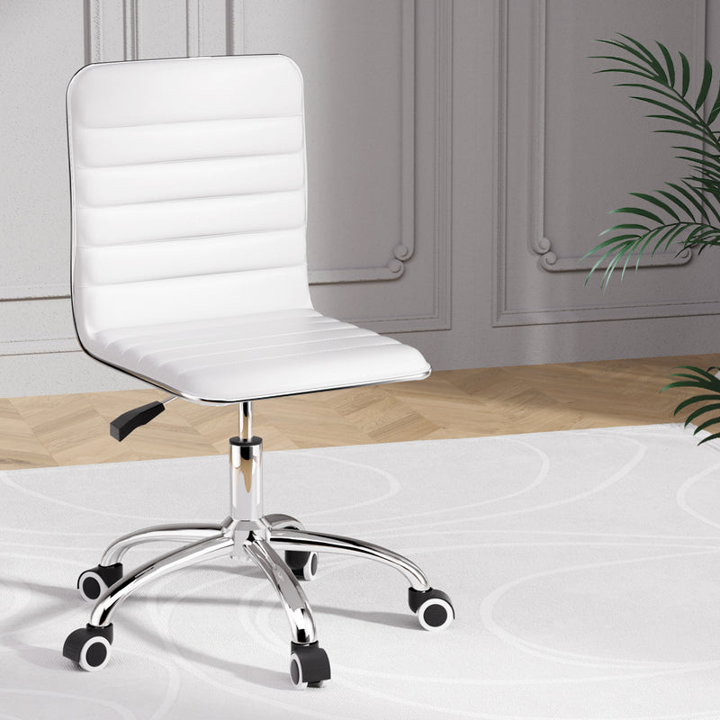 Artiss Office Chair PU Leather Low Back White Conference