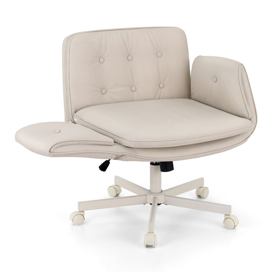 Artiss Criss Cross Office Chair Beige PU Leather Swivel Adjustable