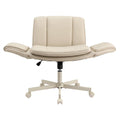 Artiss Cross Legged Office Chair PU Leather Swivel Vanity Chair Wide Seat Adjustable Arms Beige