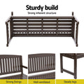 Gardeon Wooden Garden Bench 2 Seater Brown Patio Lounge Chair