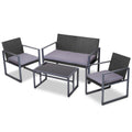 Gardeon 4pc Outdoor Sofa Rattan Furniture Set Glass Table Black