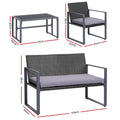 Gardeon 4pc Outdoor Sofa Rattan Furniture Set Glass Table Black