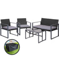 Gardeon 4pc Outdoor Rattan Sofa Set Black w/ Storage Cover