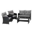 Gardeon 4-Piece Outdoor Sofa Set Coffee Table Chair Rattan Furniture Black