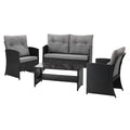 Gardeon 4-Piece Outdoor Sofa Set Coffee Table Chair Rattan Furniture Black