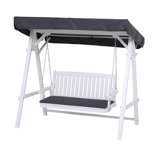 Gardeon 3 Seater Swing Chair Bench White Canopy Cushion Wood