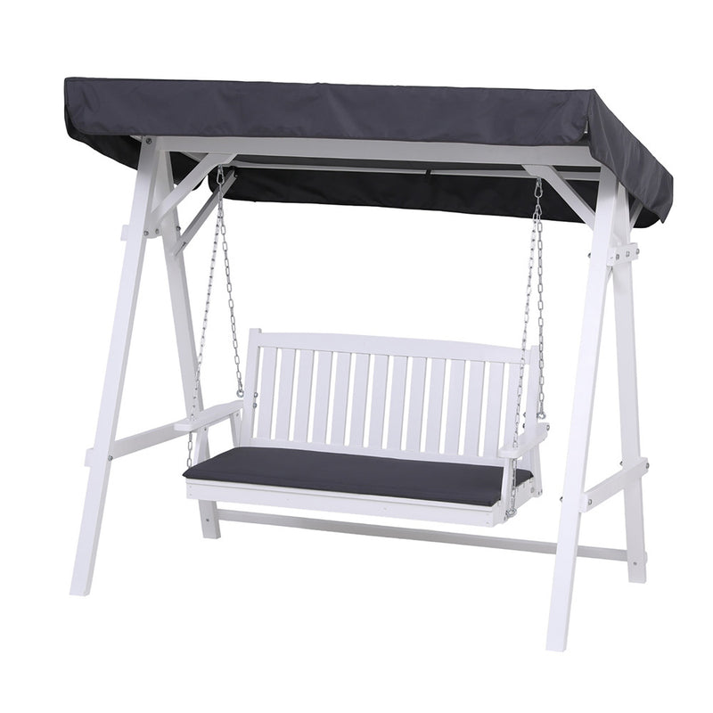 Gardeon 3 Seater Swing Chair Bench White Canopy Cushion Wood