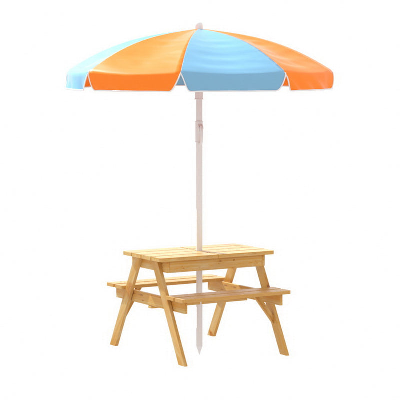 Keezi Kids Picnic Table Chairs Umbrella Sand Water Pit Set