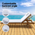 Gardeon Wooden Sun Lounge Daybed w/ Wheels White Outdoor Furniture