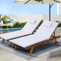 Gardeon Sun Lounge Wooden Lounger Outdoor Furniture Wheels White