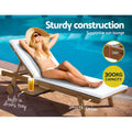 Gardeon Sun Lounge Wooden Lounger Outdoor Furniture Wheels White