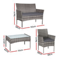 Gardeon 4 Seater Wicker Outdoor Sofa Set Grey Table Chair