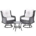 Gardeon 3PC Outdoor Wicker Swivel Bistro Set Grey Cushions