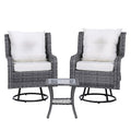 Gardeon 3PC Outdoor Wicker Swivel Bistro Set Grey Cushions