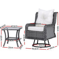 Gardeon 3PC Outdoor Wicker Swivel Bistro Set Grey Cushions