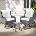 Gardeon 3PC Outdoor Wicker Swivel Bistro Set Grey Cushions