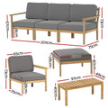 Gardeon 5-Seater Outdoor Sofa Set Wooden Lounge 6pcs