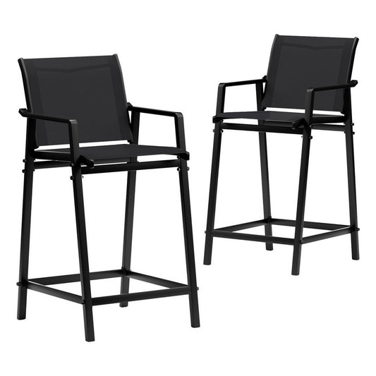 Gardeon 2PC Outdoor Bar Stools Steel Black Patio Dining Chairs
