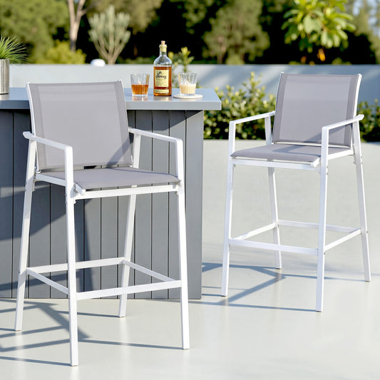 Gardeon 2PC Outdoor Bar Stools Patio Dining Chairs Steel Textilene White