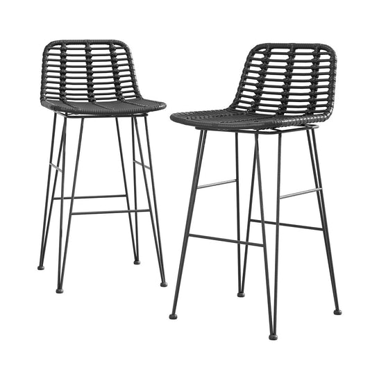 Gardeon Outdoor Bar Stools Rattan Black 2 Piece Set