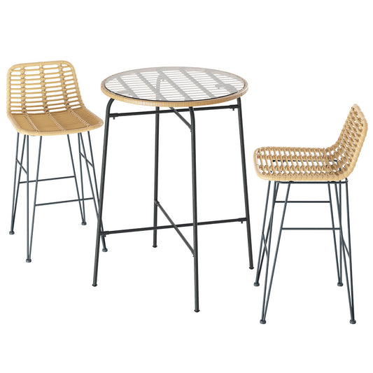 Gardeon 3 Piece Outdoor Wicker Bar Set Patio Bistro Table Chairs