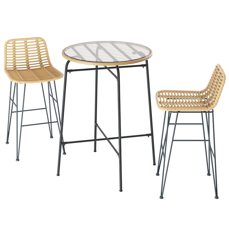 Gardeon 3 Piece Outdoor Wicker Bar Set Patio Bistro Table Chairs