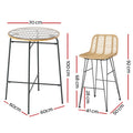 Gardeon 3 Piece Outdoor Wicker Bar Set Patio Bistro Table Chairs