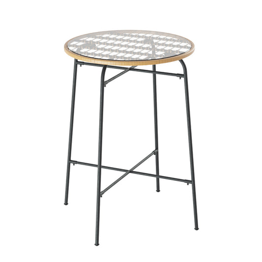 Gardeon Wicker Bar Table Glass Top Outdoor Bistro Patio Dining