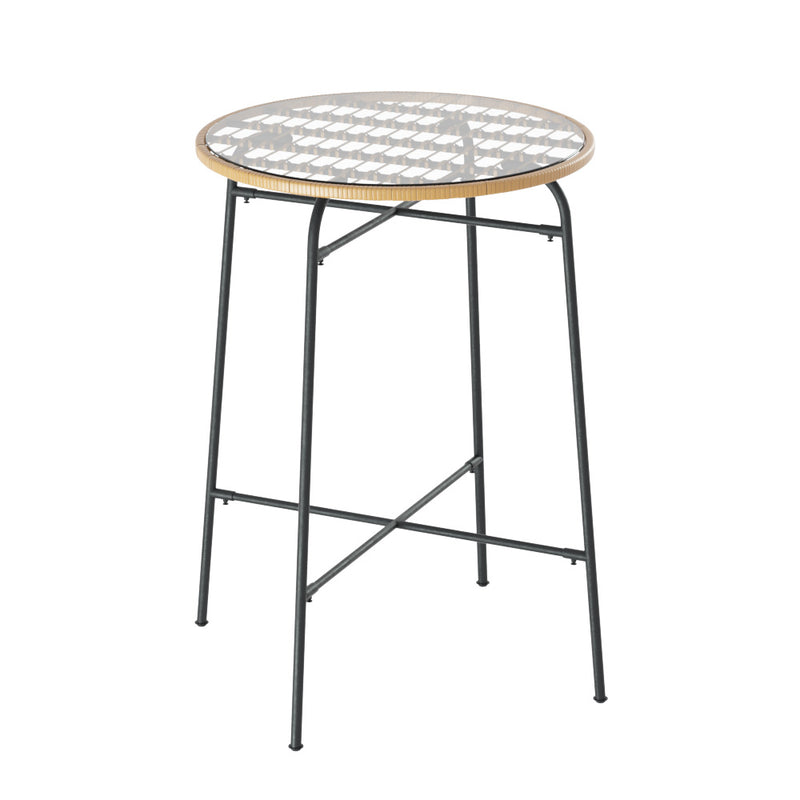 Gardeon Wicker Bar Table Glass Top Outdoor Bistro Patio Dining