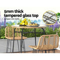 Gardeon Wicker Bar Table Glass Top Outdoor Bistro Patio Dining