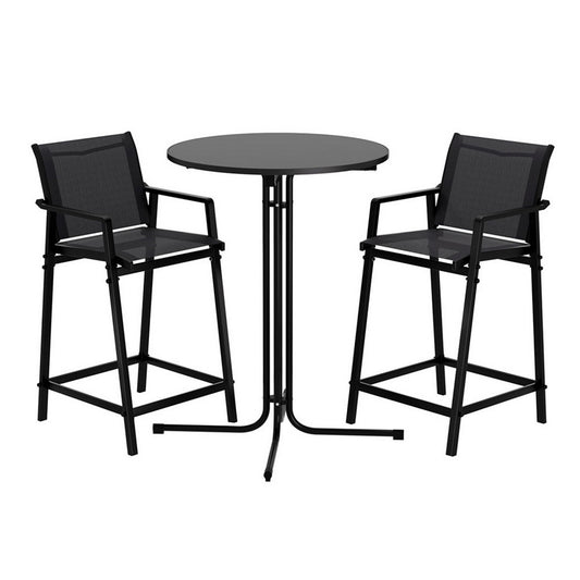 Gardeon Outdoor Bar Set 3PC Bistro Dining Table Stools Steel Black
