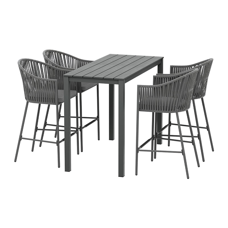 Gardeon 5pc Outdoor Bar Set Rope Chairs Patio Bistro Dining Table