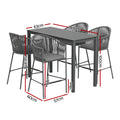 Gardeon 5pc Outdoor Bar Set Rope Chairs Patio Bistro Dining Table
