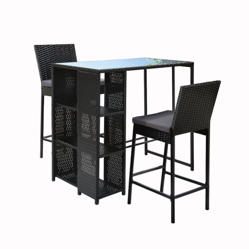 Gardeon 3pc Outdoor Bar Set Wicker Patio Dining Table Stools
