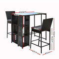 Gardeon 3pc Outdoor Bar Set Wicker Patio Dining Table Stools