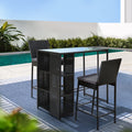Gardeon 3pc Outdoor Bar Set Wicker Patio Dining Table Stools