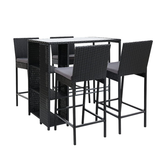 Gardeon 5pc Outdoor Wicker Bar Set Patio Dining Chairs Table