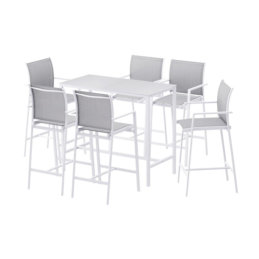 Gardeon 7pc Outdoor Bar Set White Dining Chairs Stools Patio Table