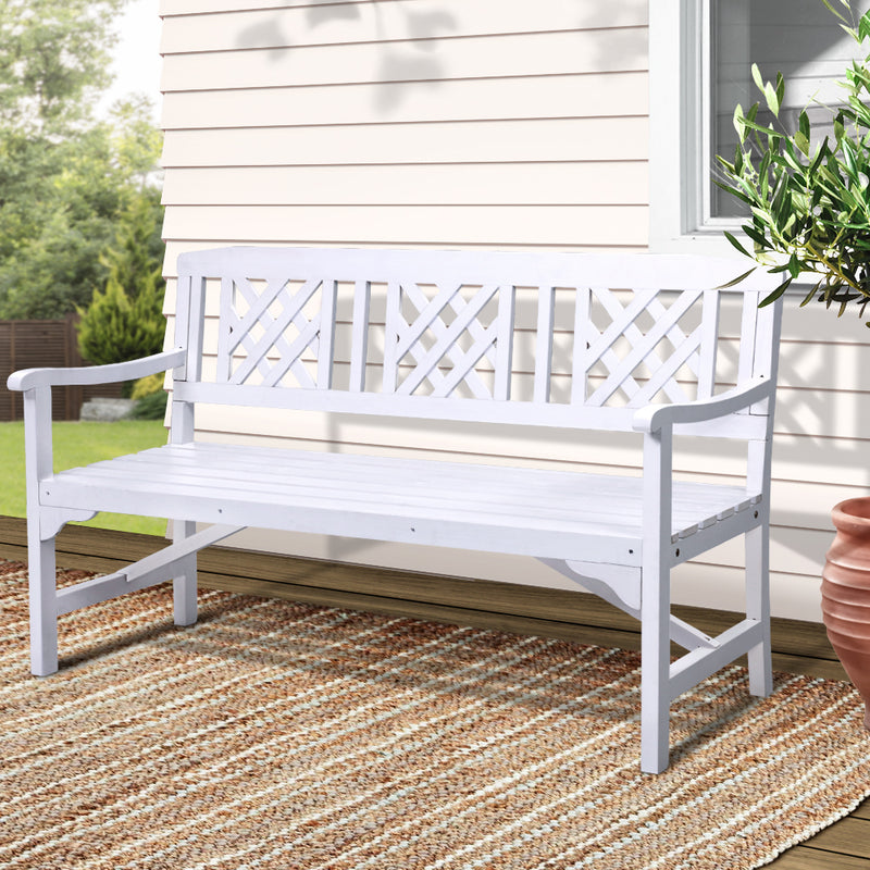 Gardeon 3 Seat Wooden Garden Bench Chair Patio Lounge White