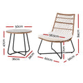 Gardeon 3PC Wicker Bistro Set Brown Outdoor Patio Table Chairs