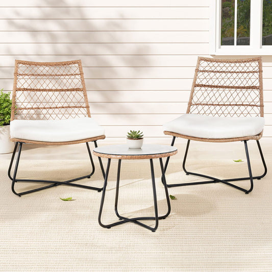 Gardeon 3PC Wicker Bistro Set Brown Outdoor Patio Table Chairs
