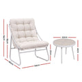 Gardeon 3PC Outdoor Bistro Set Patio Furniture Table and Chairs Steel Dining Chair Khaki