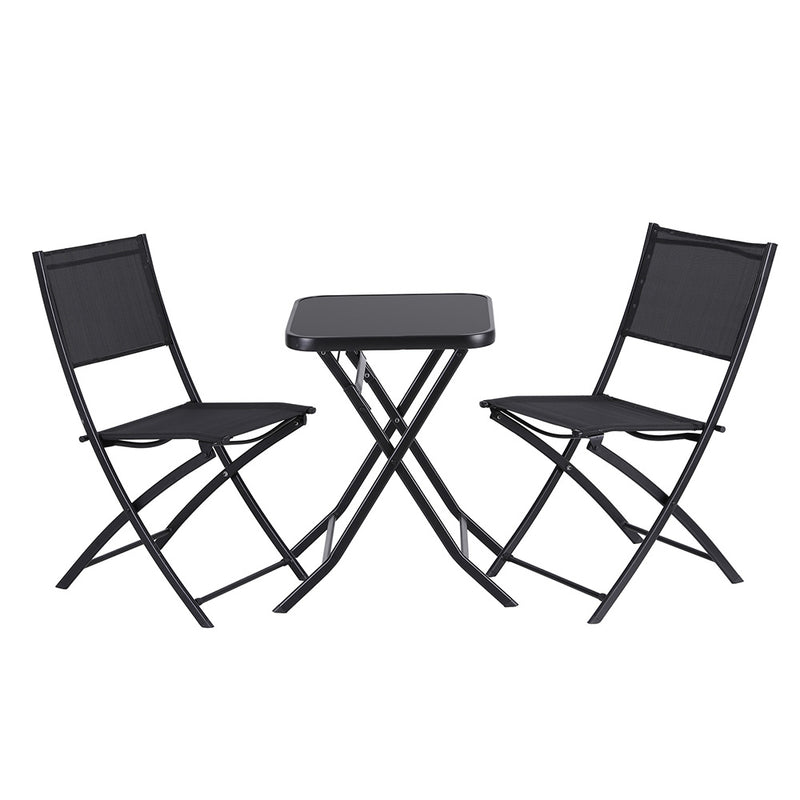 Gardeon Outdoor Bistro Set Folding Table 2 Chairs Steel Black