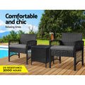 Gardeon 3PC Outdoor Bistro Set Wicker Dining Chairs Table Black