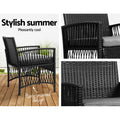 Gardeon 3PC Outdoor Bistro Set Wicker Dining Chairs Table Black