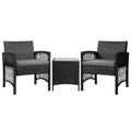 Gardeon 3PC Outdoor Bistro Set Wicker Dining Chairs Table Black