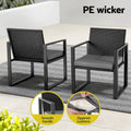 Gardeon 3PC Outdoor Bistro Set Wicker Dining Chairs Table Black