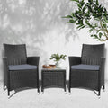 Gardeon 3PC Outdoor Bistro Set Wicker Patio Furniture Black